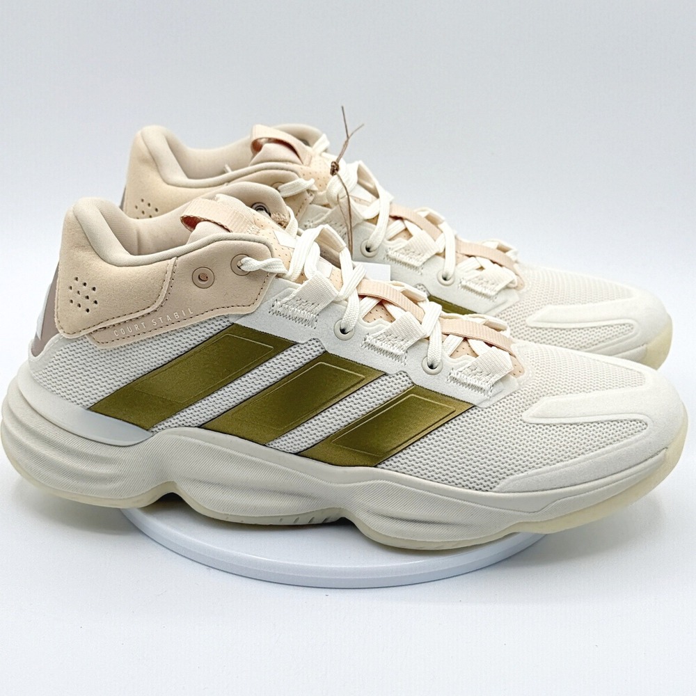 Adidas Court Stabil Mid Indoor Court Shoe Size 9.5 Womens White/Gold